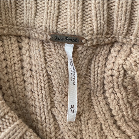 Free People Size M Beige Gold Coated Cable-knit Tunic Length Sweater - Picture 8 of 8